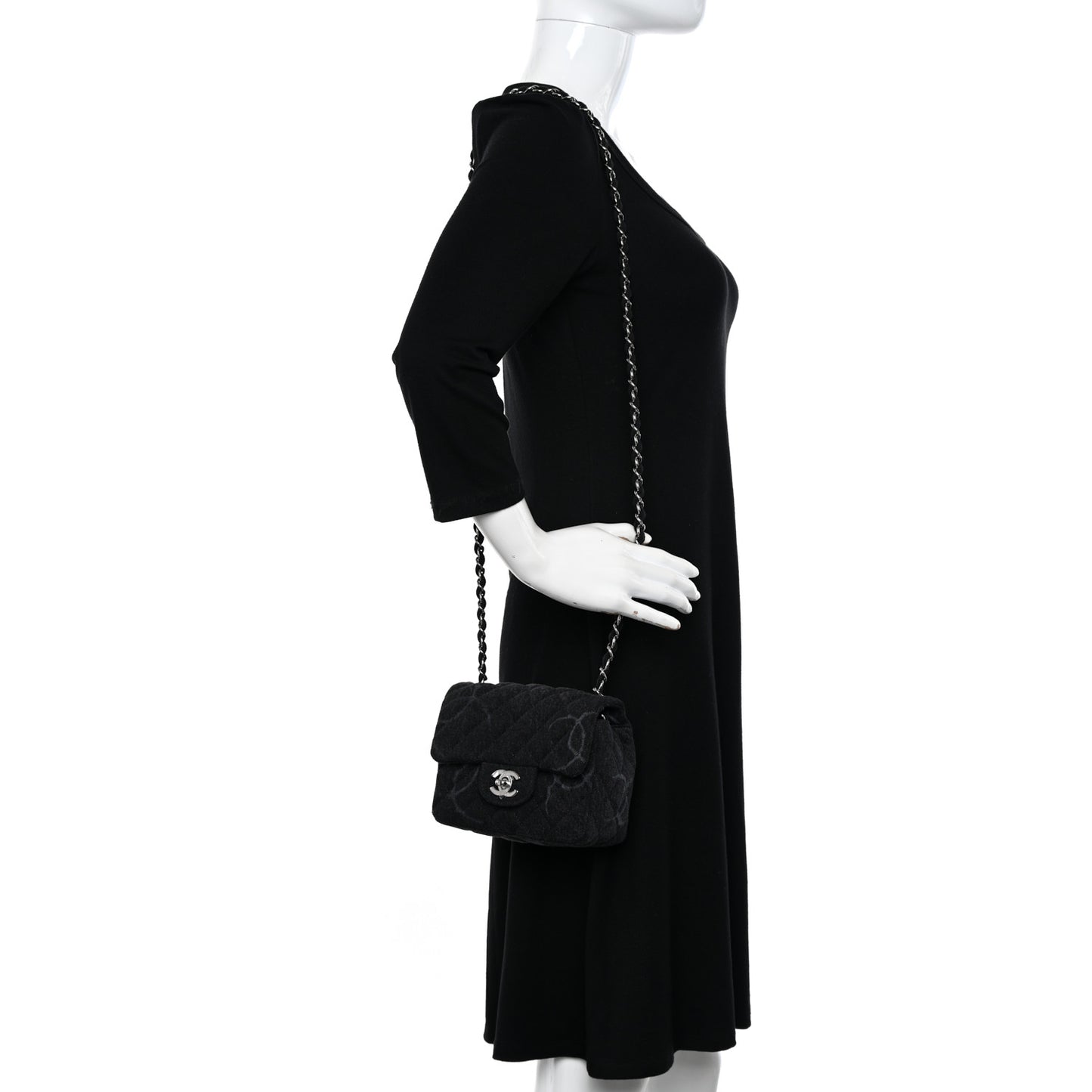 Denim CC Quilted Mini Square Flap Black