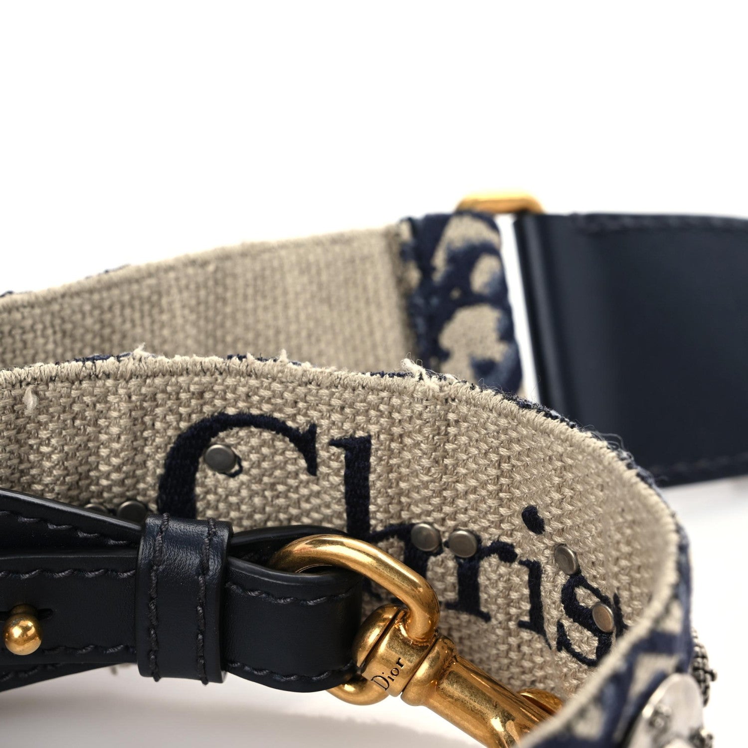 Christian Dior Oblique Studded Shoulder Strap Blue 7 of 7