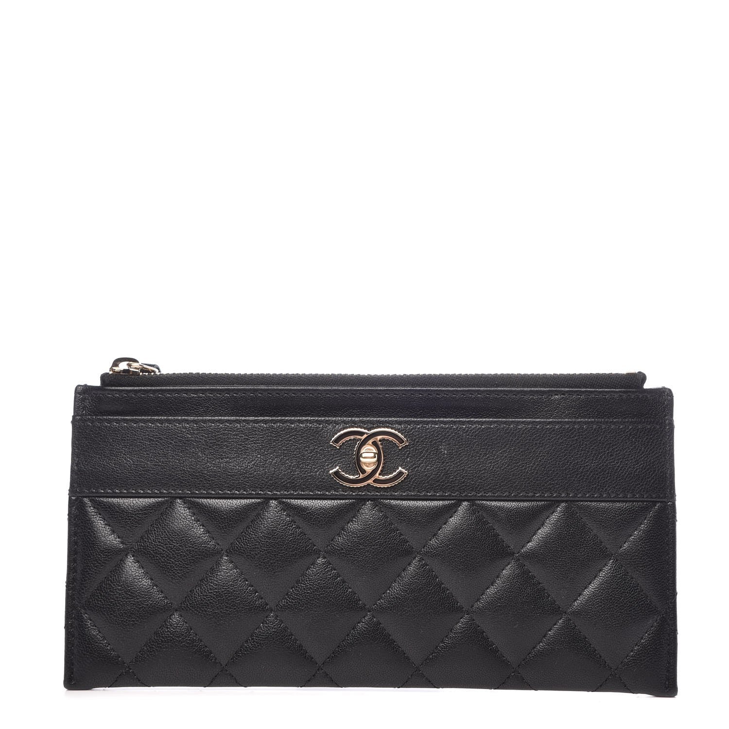 Chanel Sheepskin Quilted Mademoiselle Vintage Zip Pouch Black 1 of 8