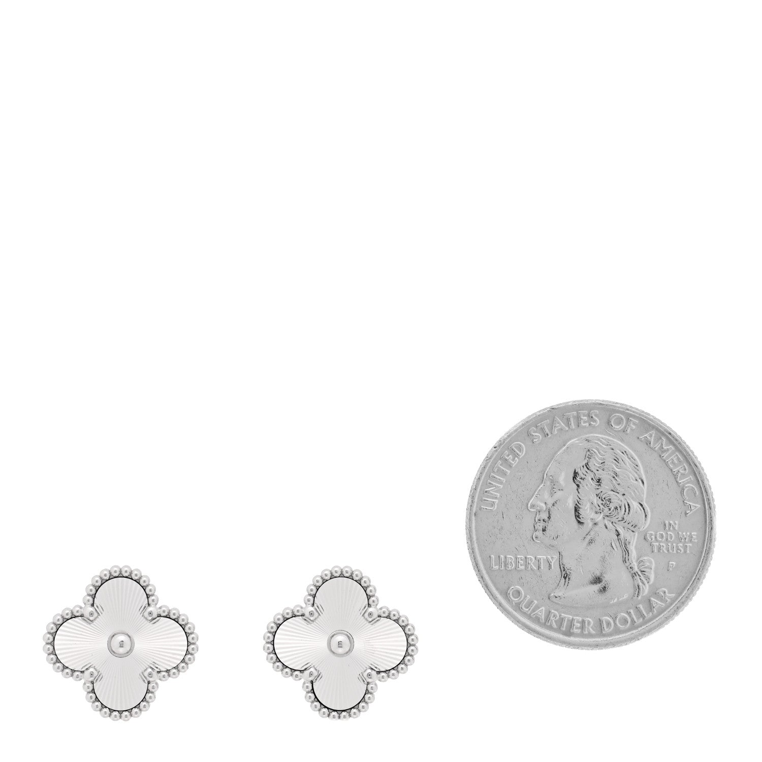 Van Cleef & Arpels 18K White Gold Guilloche Vintage Alhambra Earrings 2 of 5