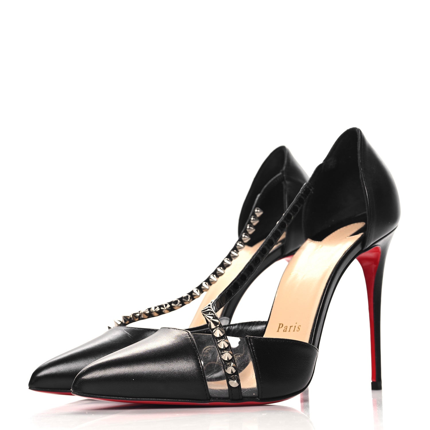 Christian Louboutin Kid PVC Spike Cross 100 Pumps 38.5 Black Silver 4 of 9