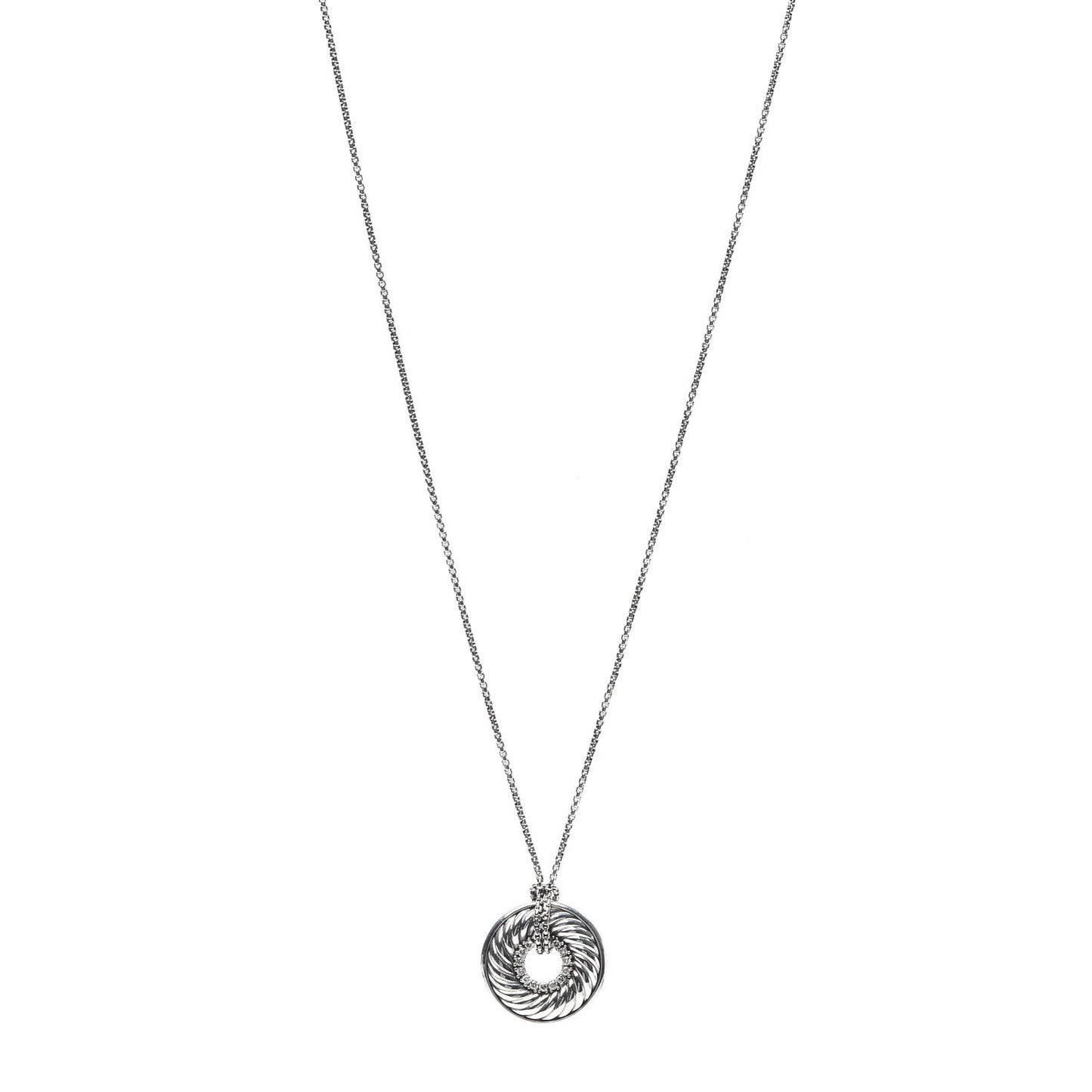 Sterling Silver Diamond Sculpted Cable Disc Necklace