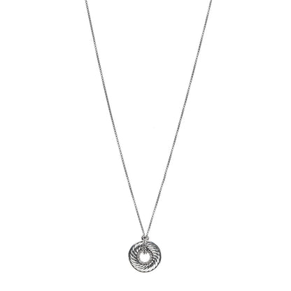 David Yurman Sterling Silver Diamond Sculpted Cable Disc Necklace 1 of 5