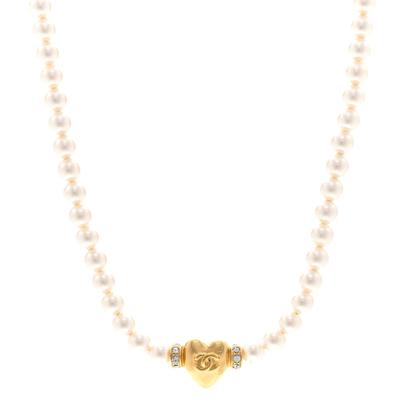 Crystal Pearl CC Heart Choker Necklace Gold