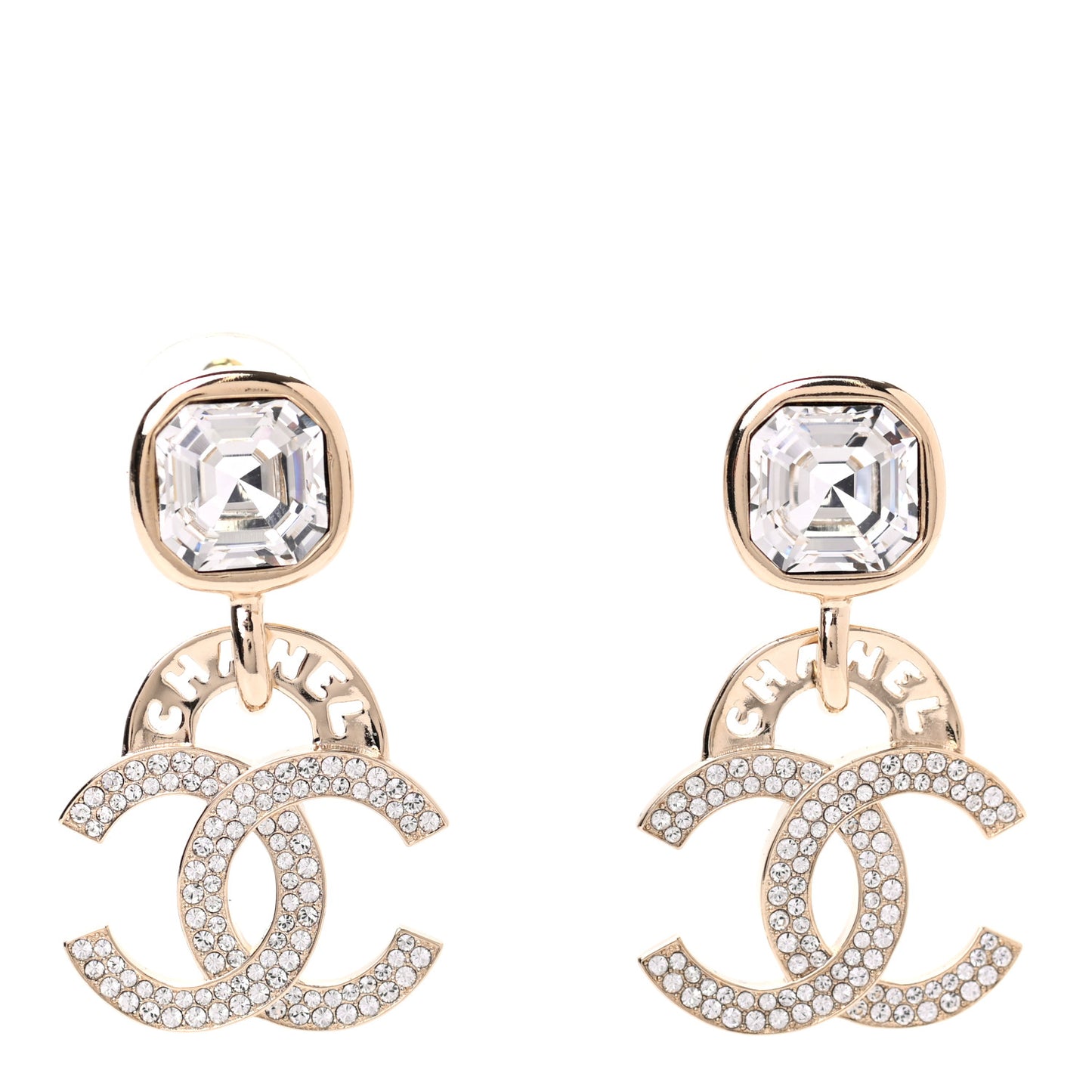 Crystal CC Drop Logo Earrings Gold