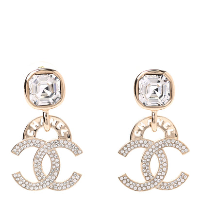 Chanel Crystal CC Drop Logo Earrings Gold 1 of 4