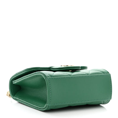 Chanel Lambskin Quilted Top Handle Flap Clutch With Chain Green 4 of 11
