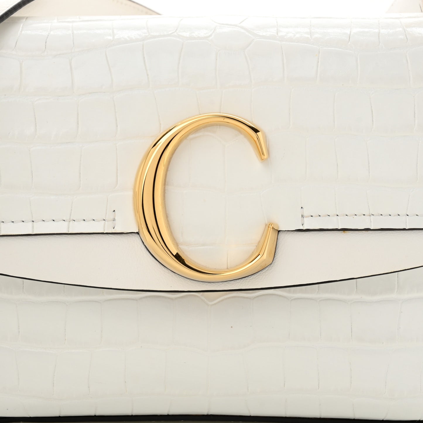 Calfskin Crocodile Embossed Small C Double Carry Bag Brilliant White