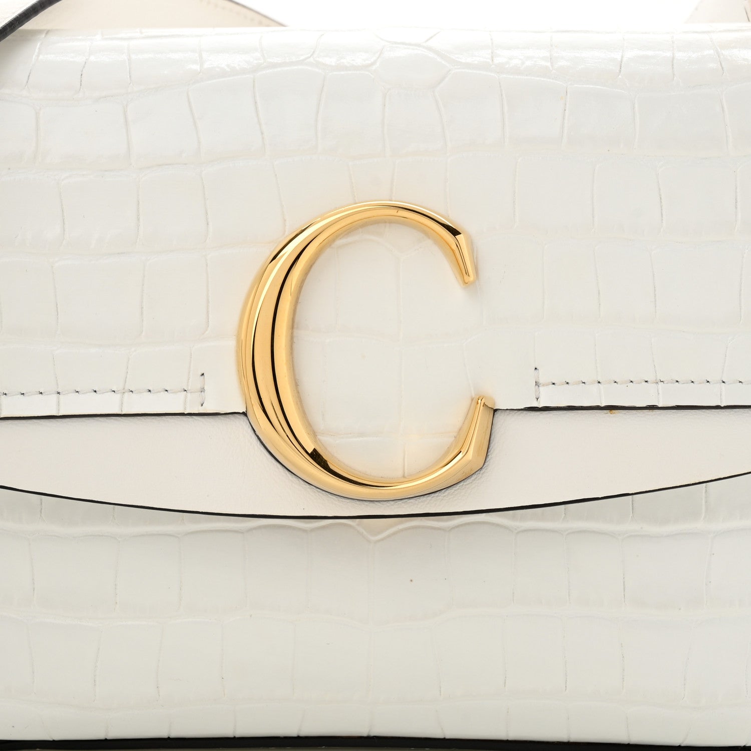 Chloe Calfskin Crocodile Embossed Small C Double Carry Bag Brilliant White 8 of 11