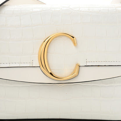Chloe Calfskin Crocodile Embossed Small C Double Carry Bag Brilliant White 8 of 11