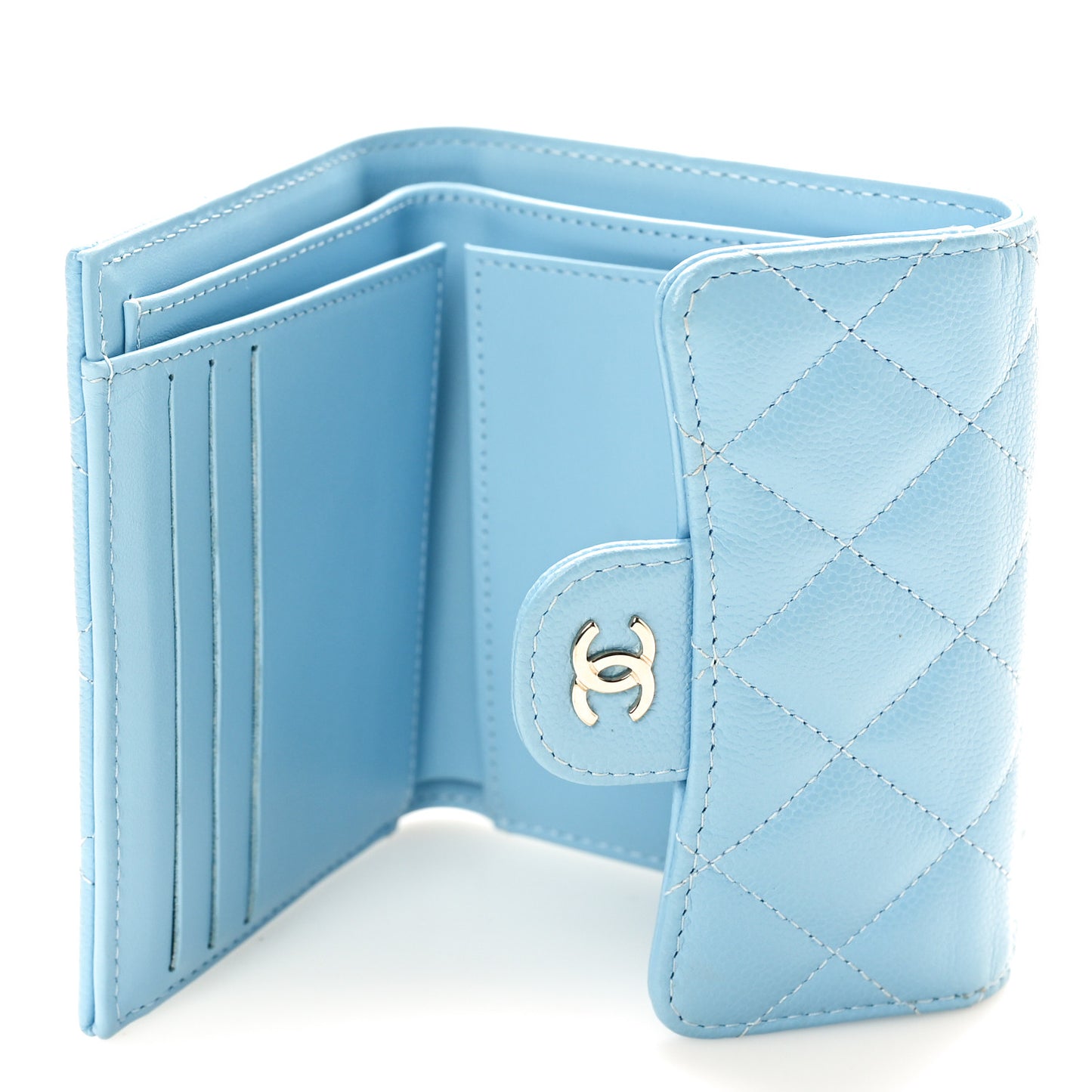 Caviar Quilted Compact Flap Wallet Light Blue