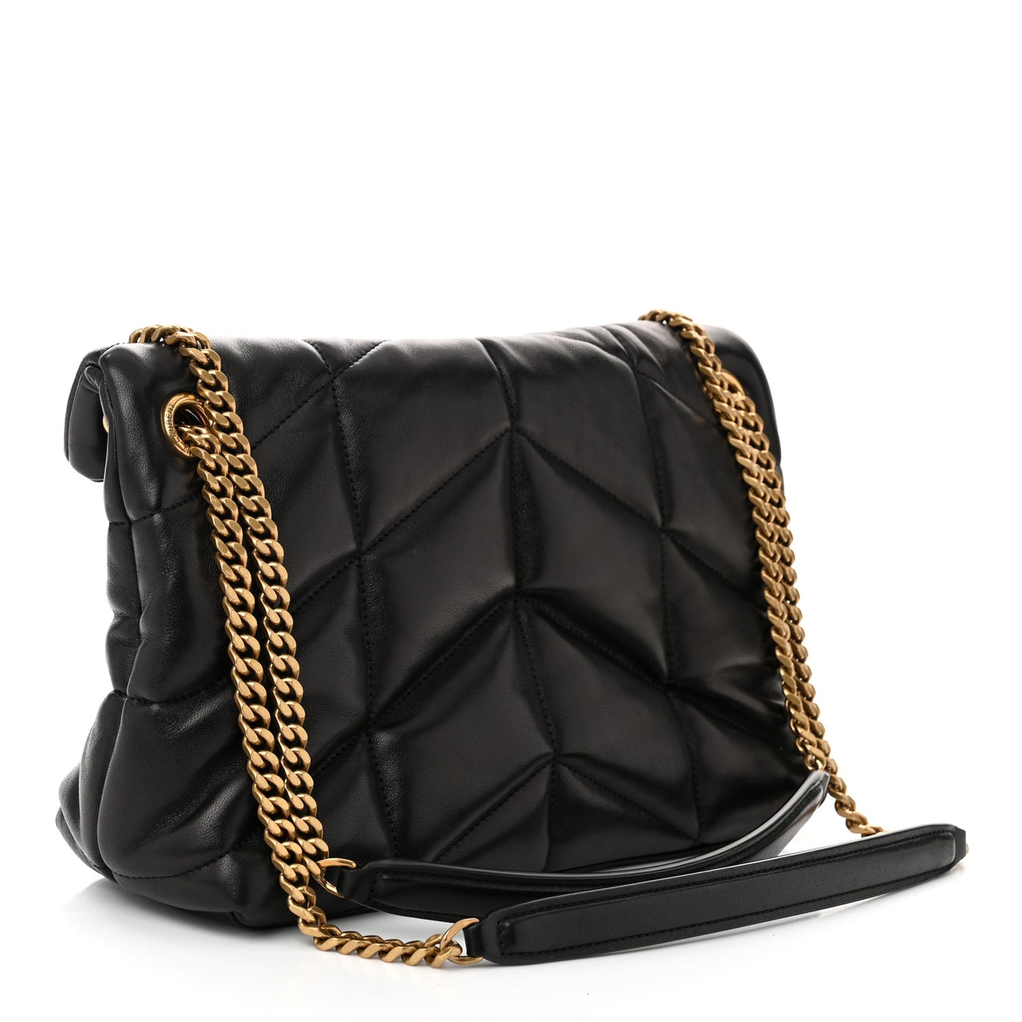 Lambskin Quilted Small Loulou Puffer Monogram Chain Satchel Black