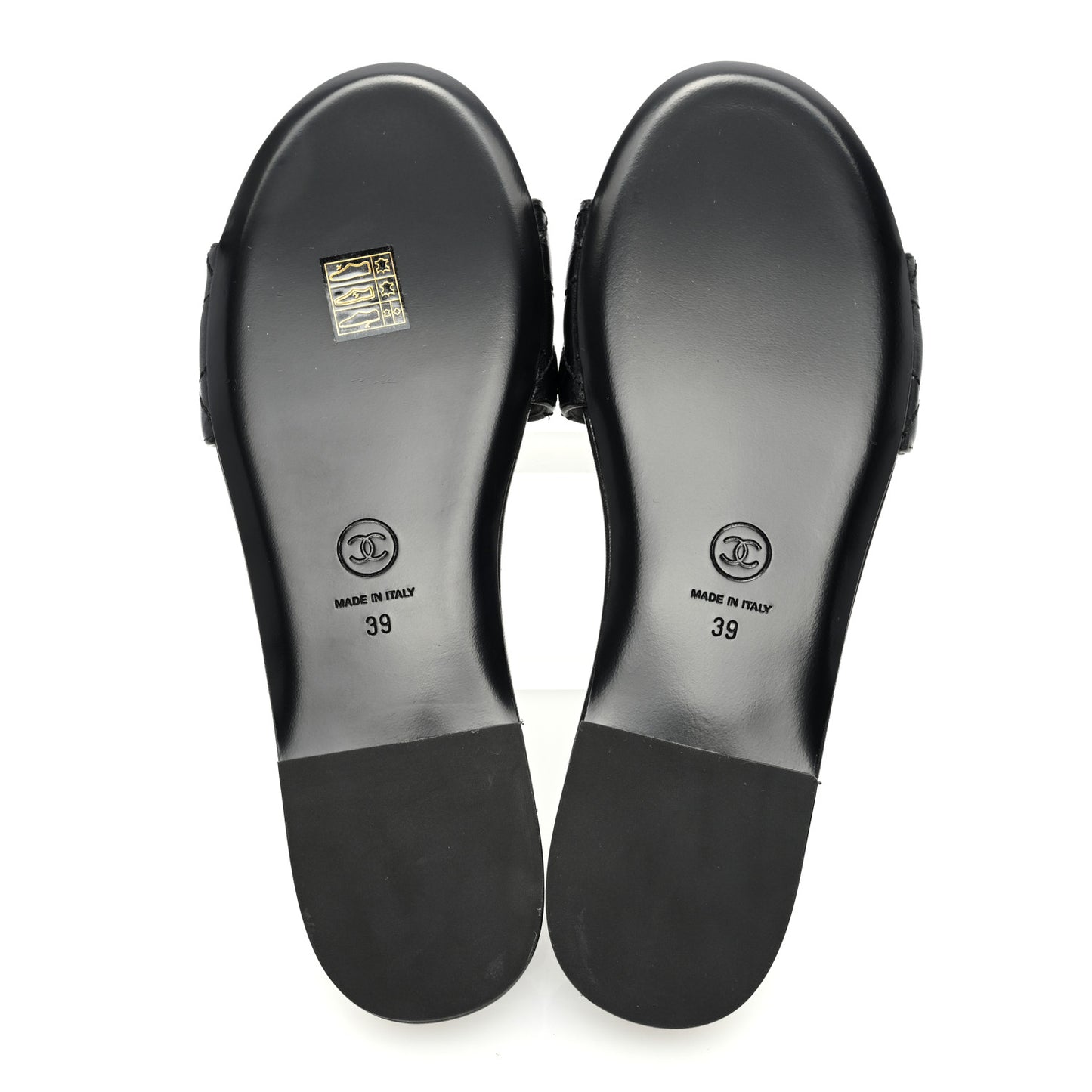 Shiny Goatskin Quilted CC Mules Sandals 39 Black