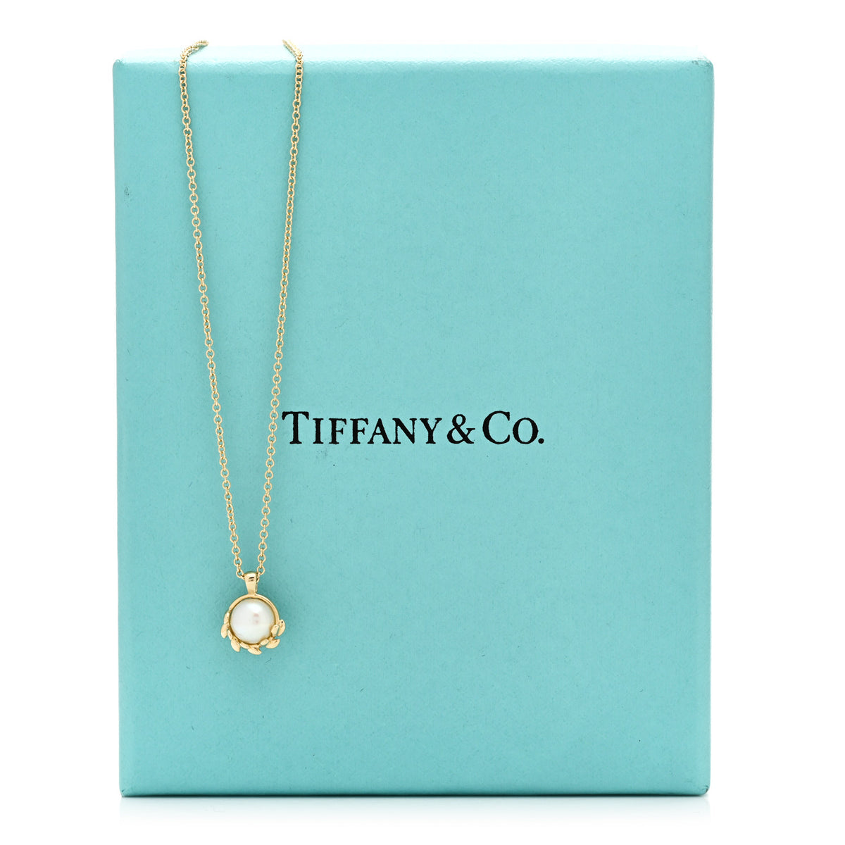 18K Yellow Gold Cultured Pearl Paloma Picasso Olive Leaf Pendant Necklace