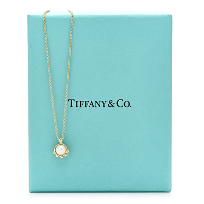 Tiffany 18K Yellow Gold Cultured Pearl Paloma Picasso Olive Leaf Pendant Necklace 6 of 6