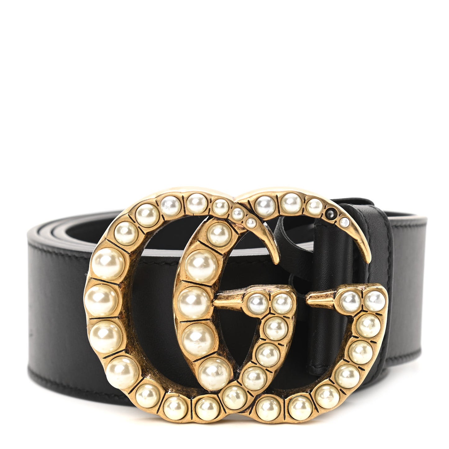 Moon Calfskin Pearl Double G 40mm Belt 85 34 Black Cream