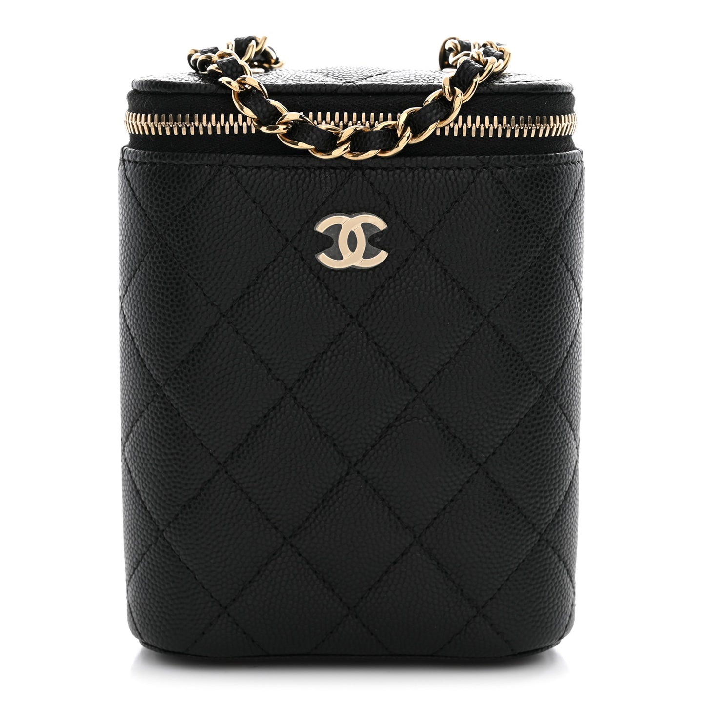 Caviar Quilted Small Vertical Coco Beauty Vanity Case With Chain Black