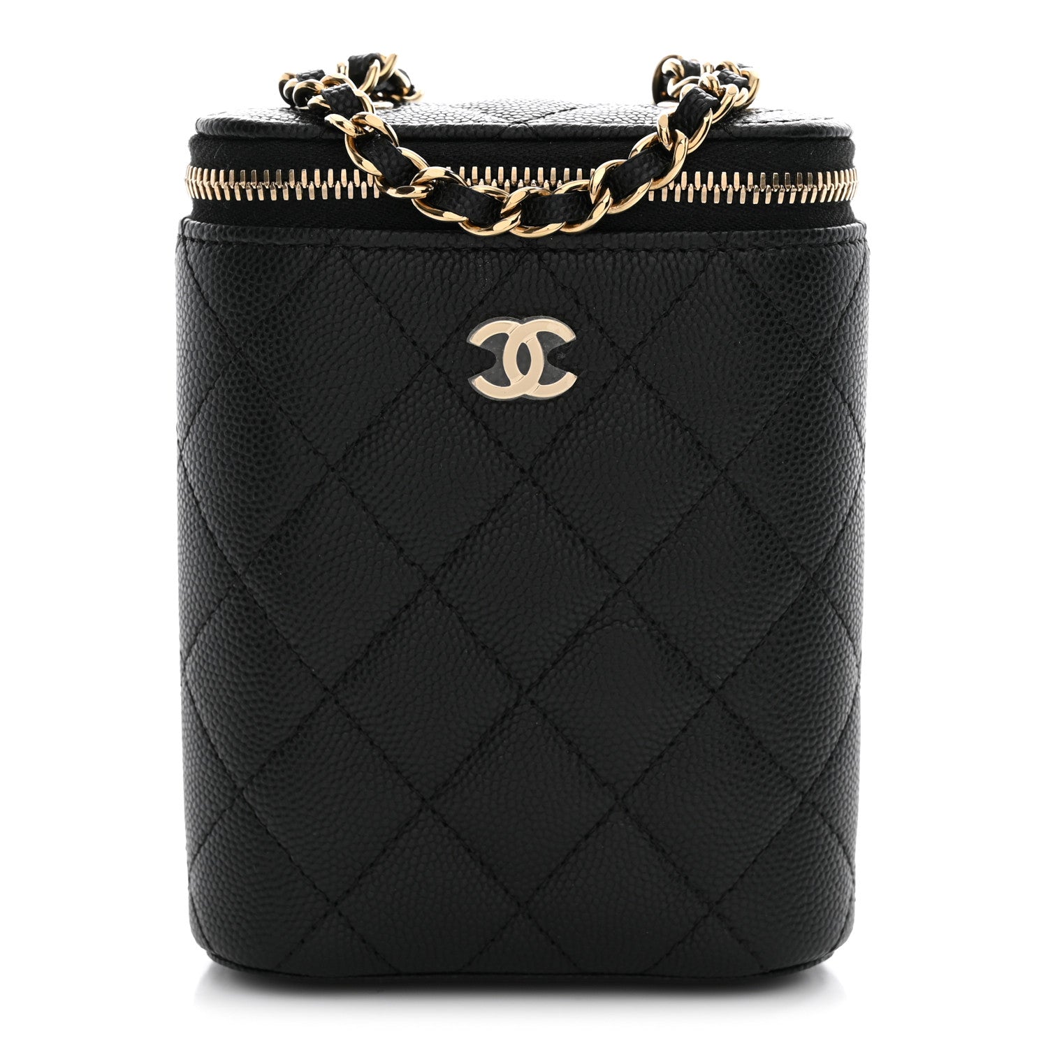 Chanel Caviar Quilted Small Vertical Coco Beauty Vanity Case With Chain Black 1 of 10