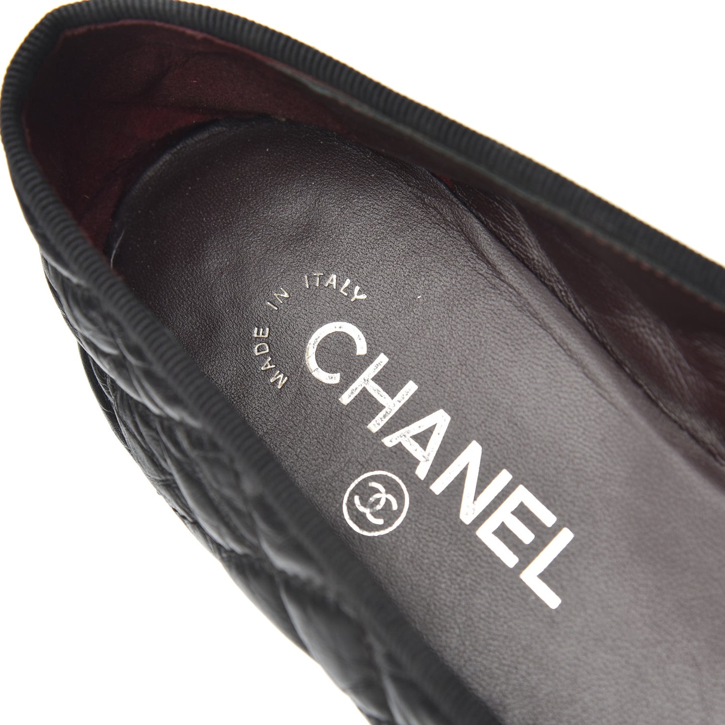 Aged Calfskin Quilted CC Cap Toe Ballerina Flats 38.5 Black
