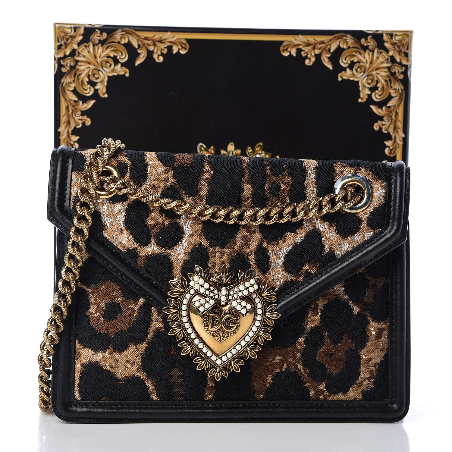 Dolce & Gabbana Jacquard Leopard Print Smooth Calfskin Medium Devotion Crossbody Bag Black 11 of 11