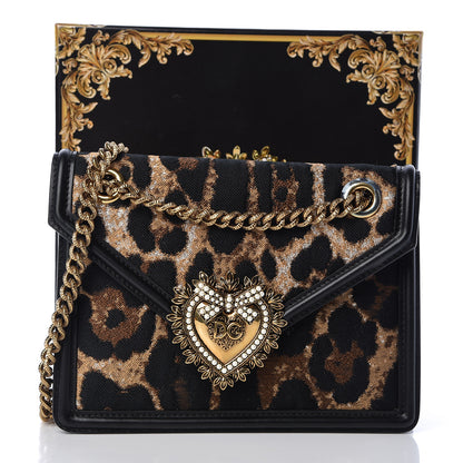 Dolce & Gabbana Jacquard Leopard Print Smooth Calfskin Medium Devotion Crossbody Bag Black 11 of 11