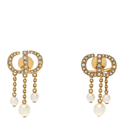 Christian Dior Pearl Crystal Tribal CD Drop Earrings Gold 1 of 5