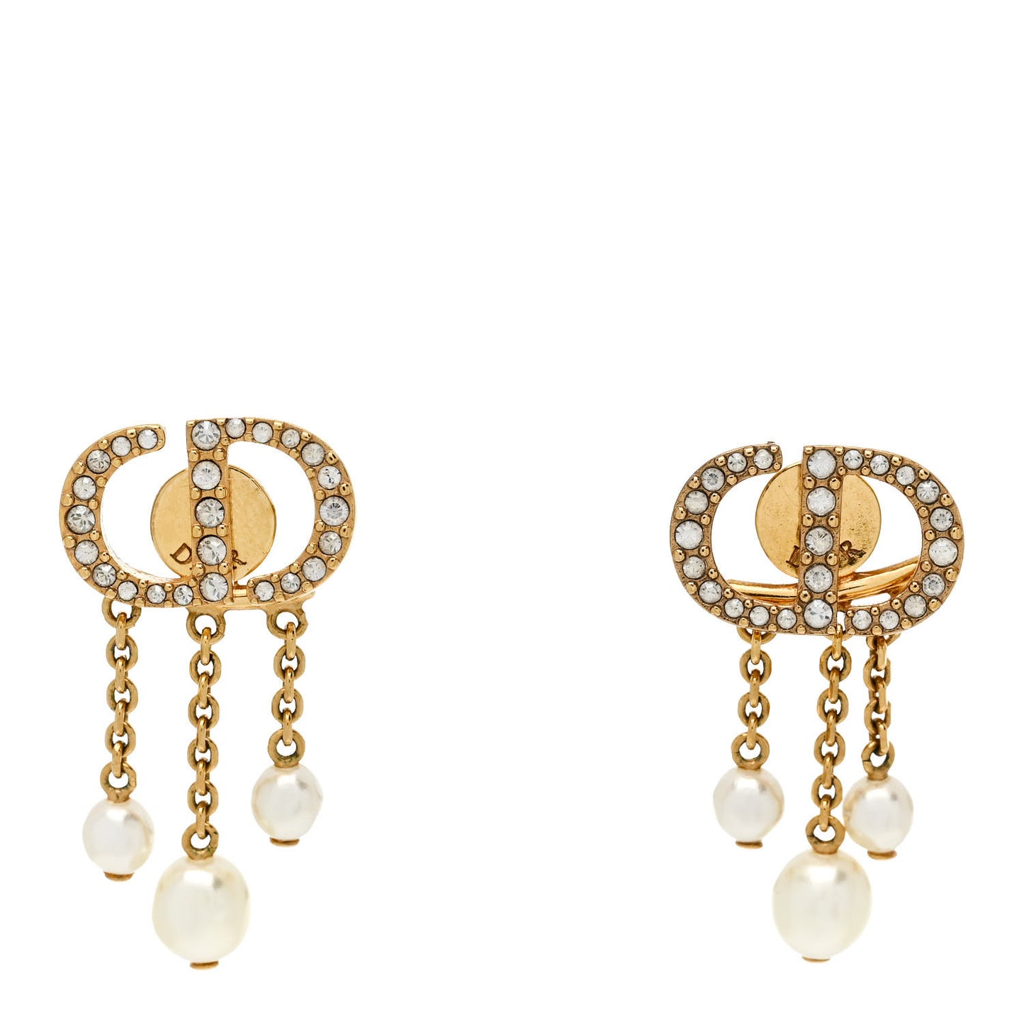 Pearl Crystal Tribal CD Drop Earrings Gold