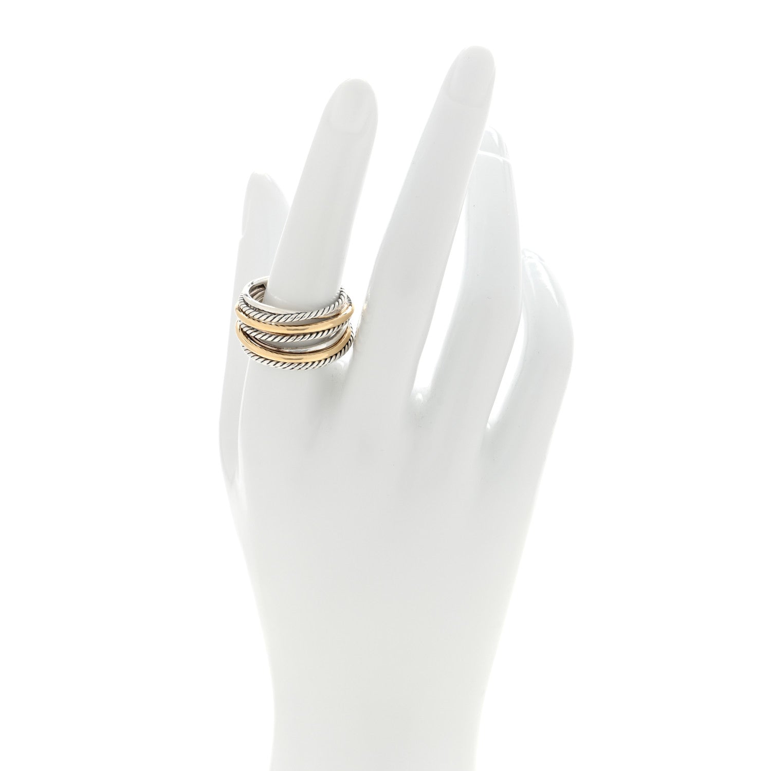 David Yurman Sterling Silver 18K Yellow Gold Wide Crossover Collection Ring 58 8.25 2 of 4