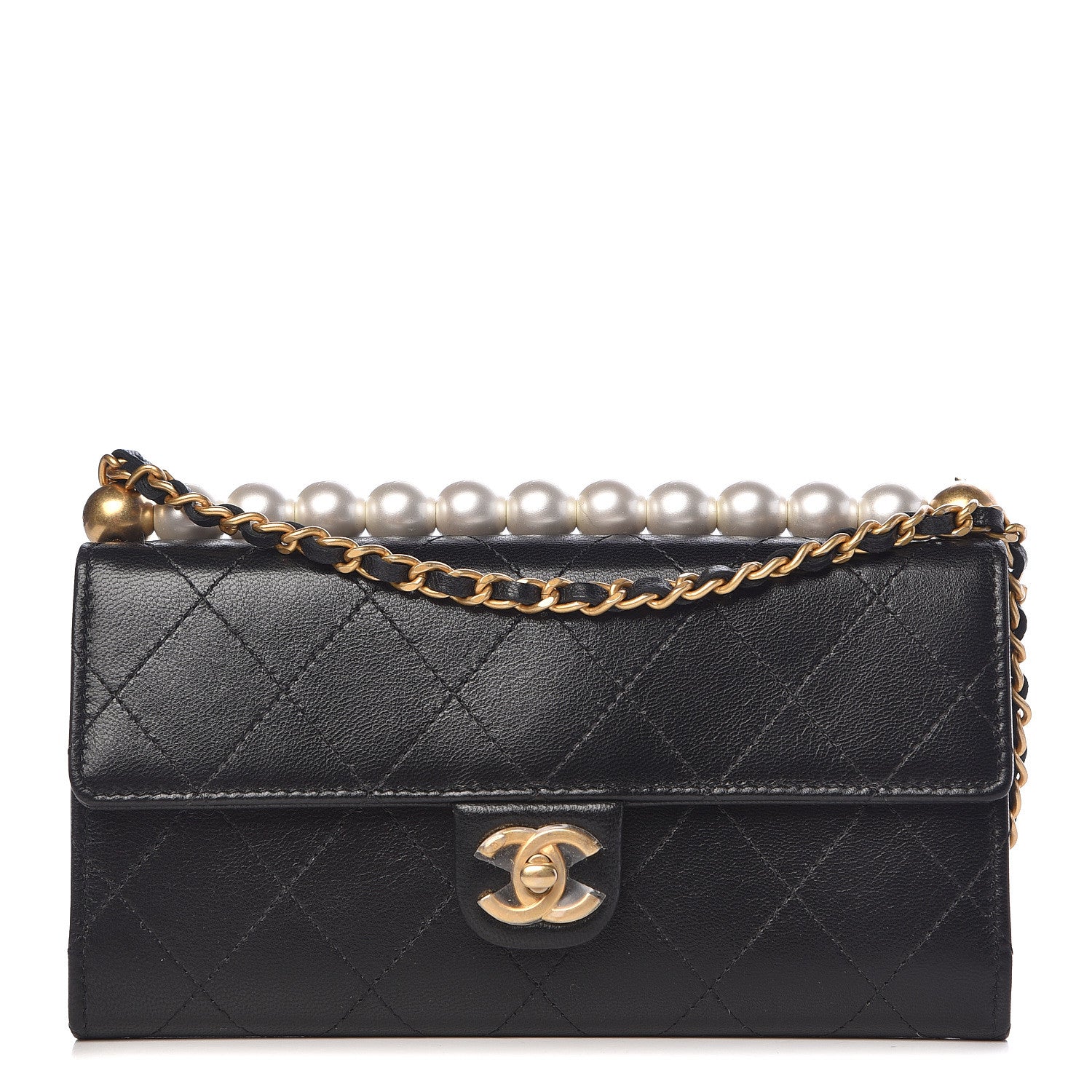 Chanel Goatskin Stitched Pearl Clutch With Chain Black 1 of 13