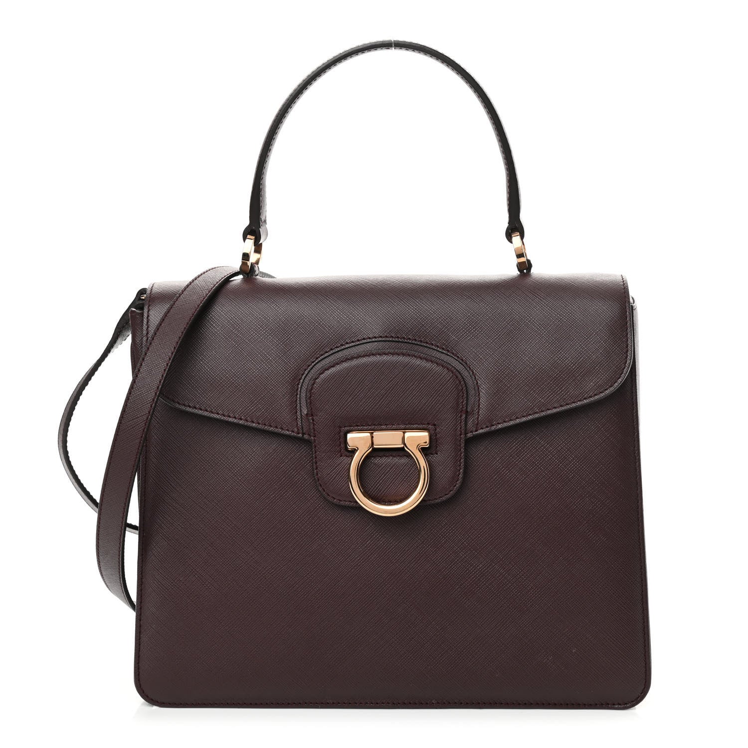 Salvatore Ferragamo Calfskin Gancini Top Handle Shoulder Bag Burgundy 1 of 13