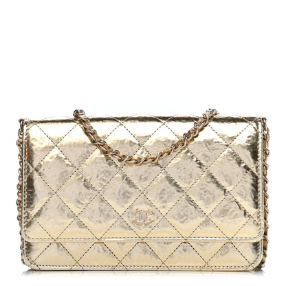 Chanel Hammered Metallic Calfskin Quilted Wallet On Chain WOC Gold 1 of 11