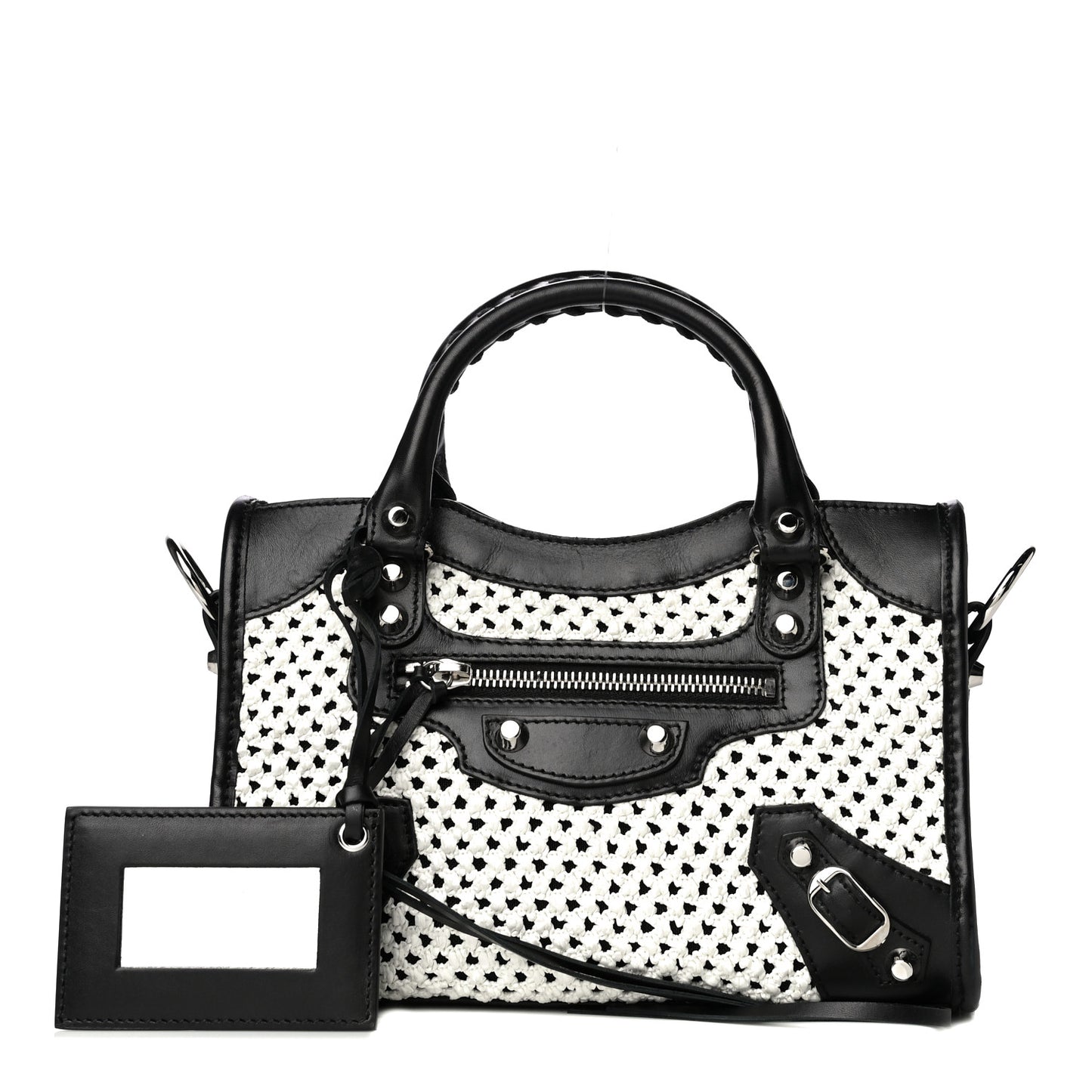 Calfskin Woven Nylon Mesh Classic Silver Hardware Mini City Black White