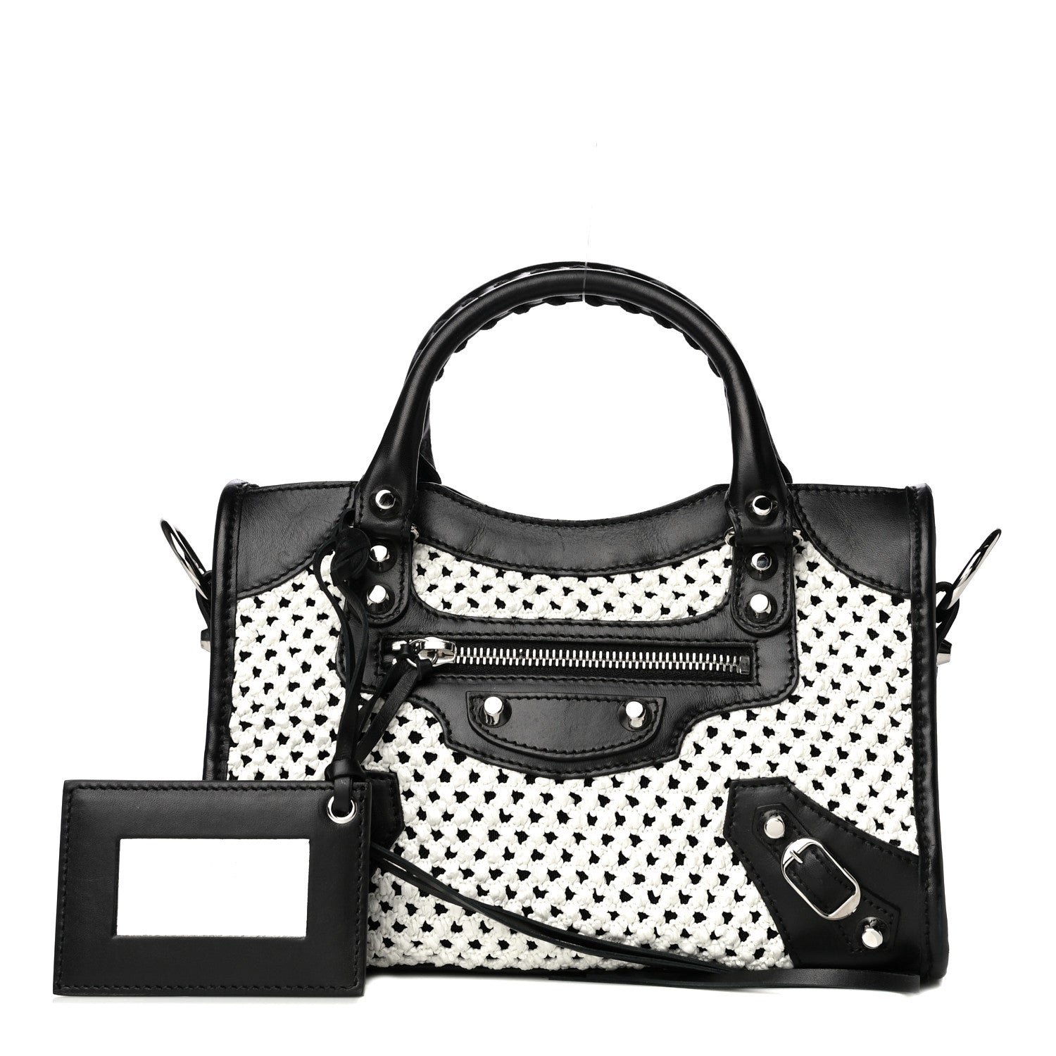 Balenciaga Calfskin Woven Nylon Mesh Classic Silver Hardware Mini City Black White 1 of 17