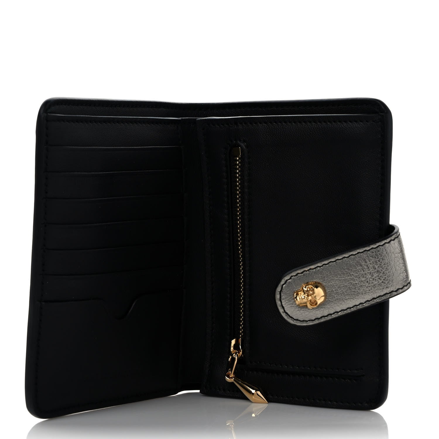 Alexander McQueen Metallic Calfskin Skull French Wallet Dark Silver 5 of 9