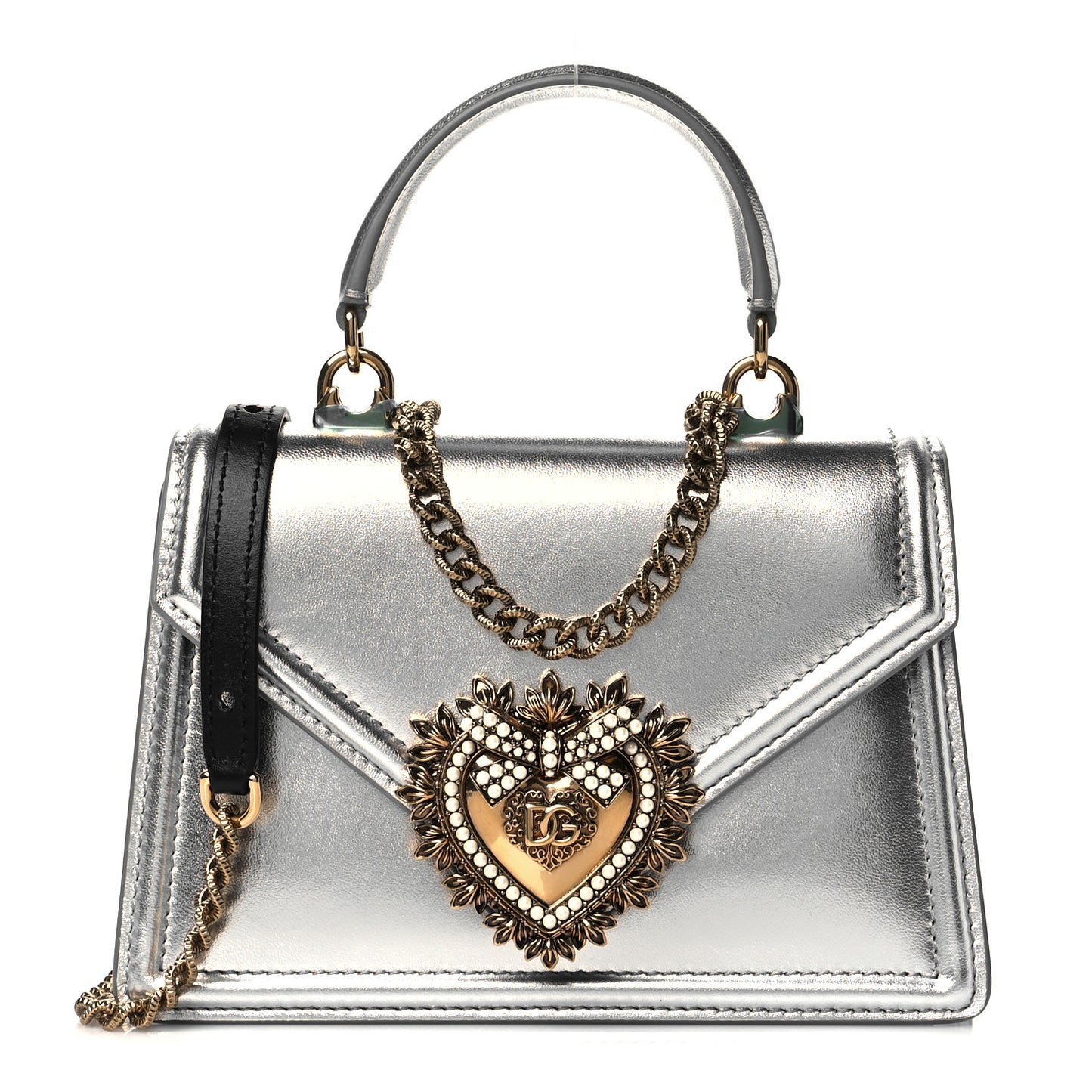 Metallic Nappa Small Devotion Top Handle Bag Silver