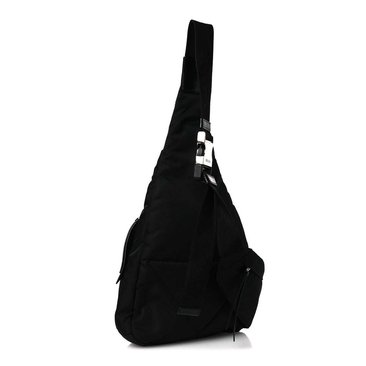 Re-Nylon Vitello Metal Triangle Logo Sling Backpack Black
