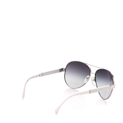 Chanel Lambskin Quilted CC Aviator Sunglasses 4195-Q White Silver 4 of 7