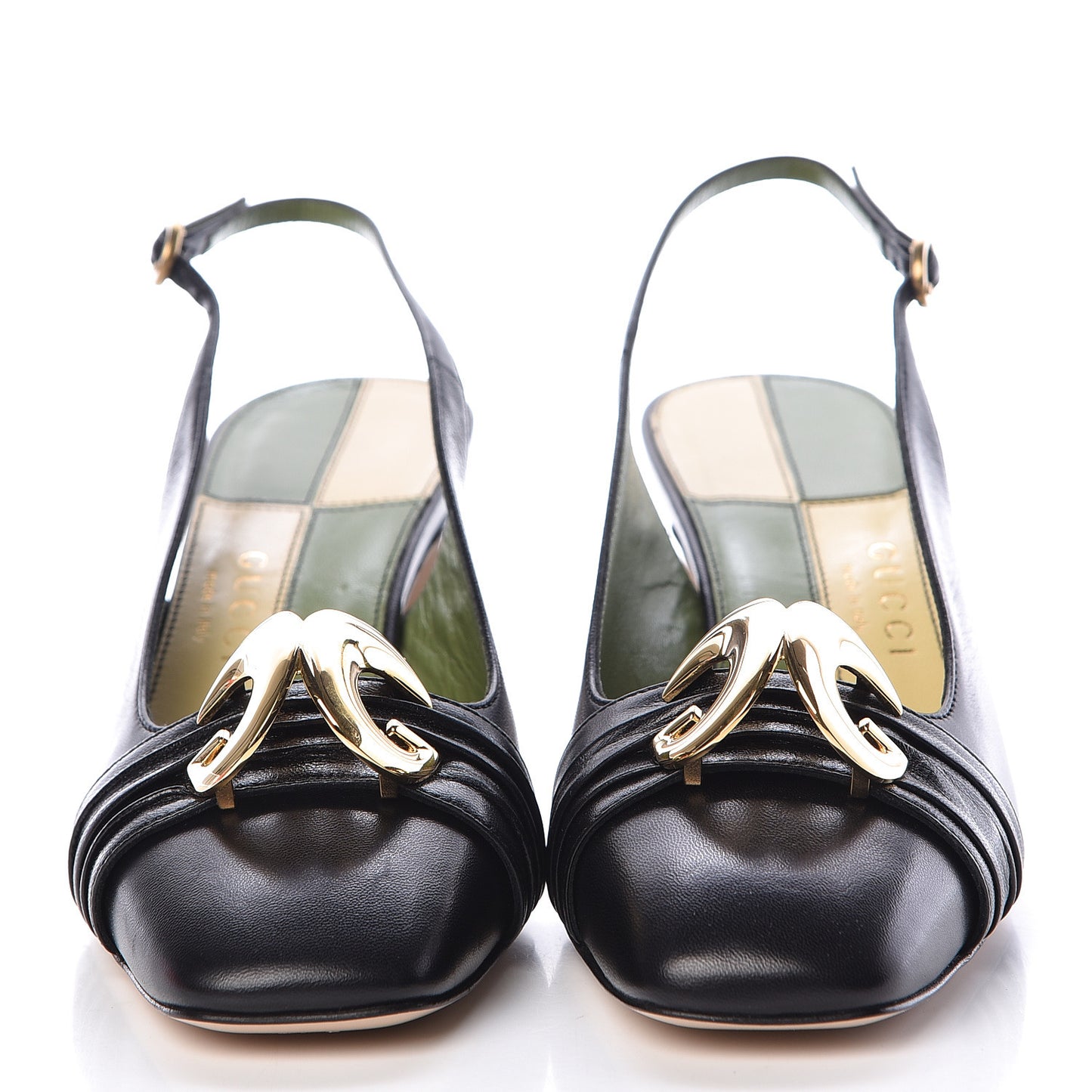 Malaga Kid Half Moon GG Square Toe Slingback Pumps 37 Black