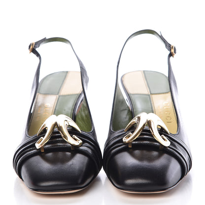 Gucci Malaga Kid Half Moon GG Square Toe Slingback Pumps 37 Black 2 of 8