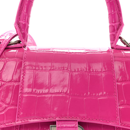 Balenciaga Shiny Calfskin Crocodile Embossed Hourglass Top Handle Bag XS Lipstick Pink 9 of 15