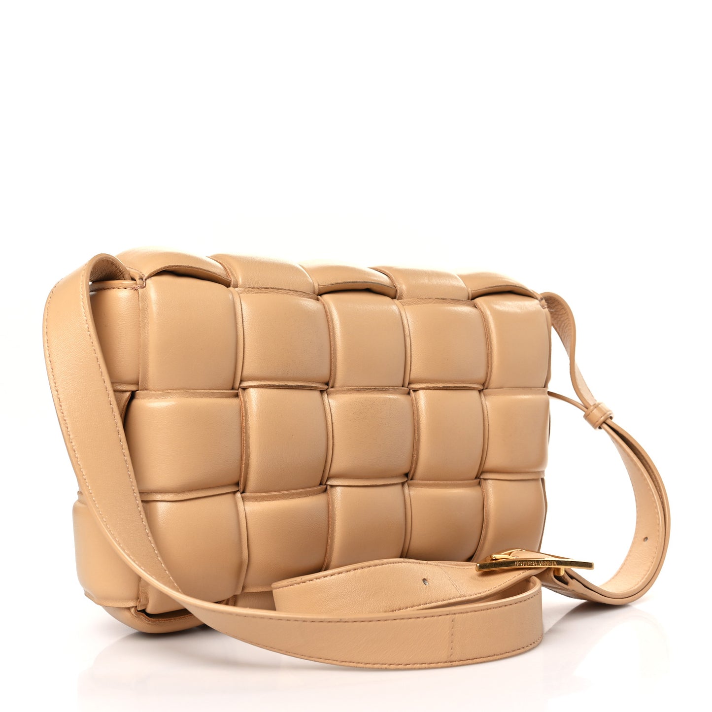 Nappa Maxi Intreccio Padded Cassette Crossbody Bag Almond