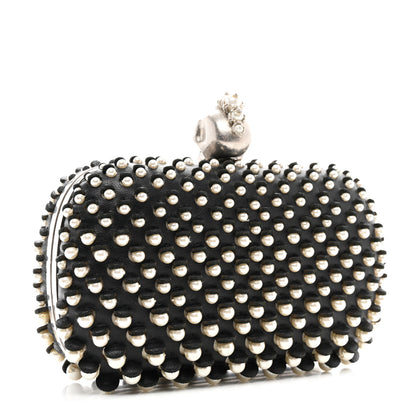 Alexander McQueen Pearl Embellished Calfskin Skull Box Clutch Black 3 of 7