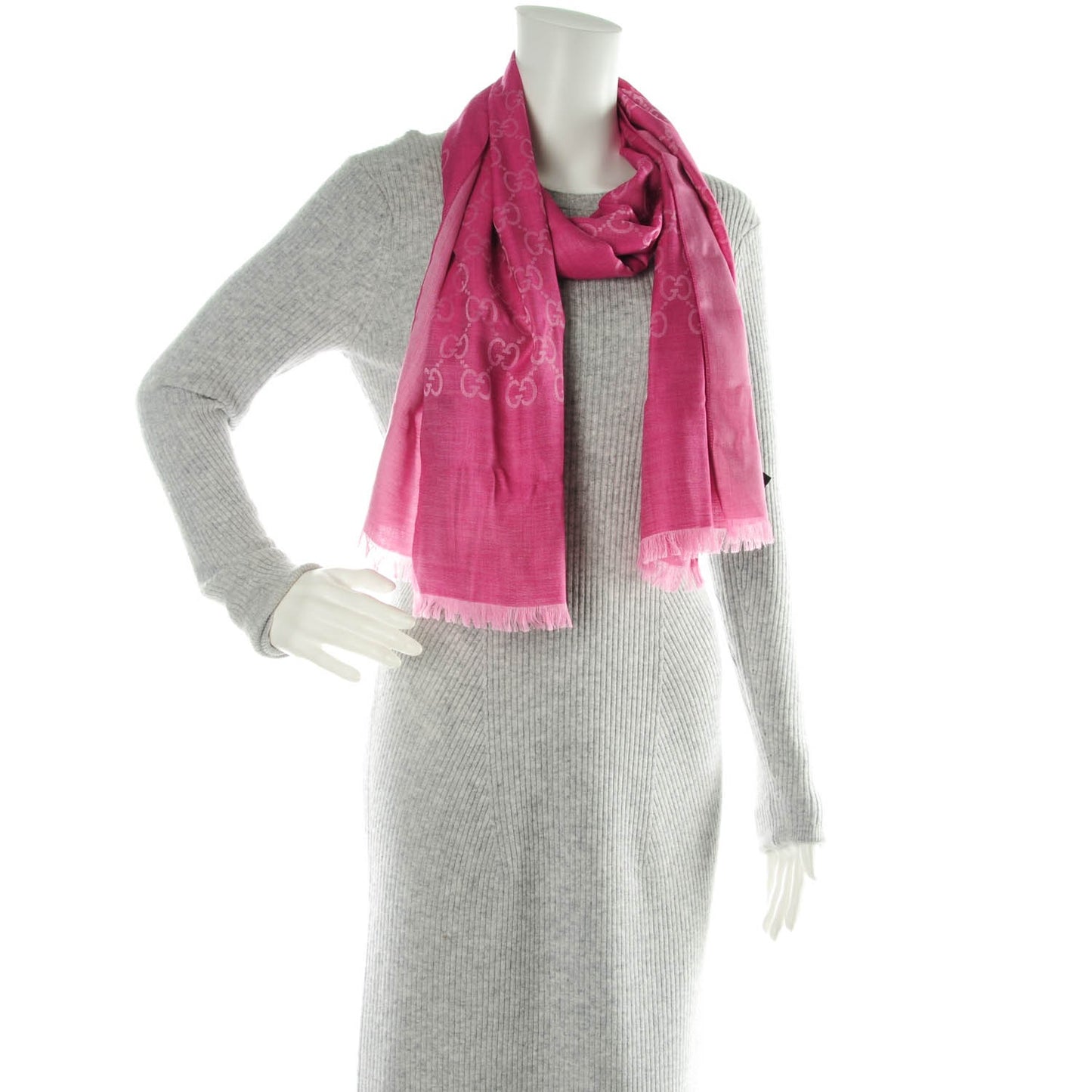 Silk Wool Monogram Scarf Pink
