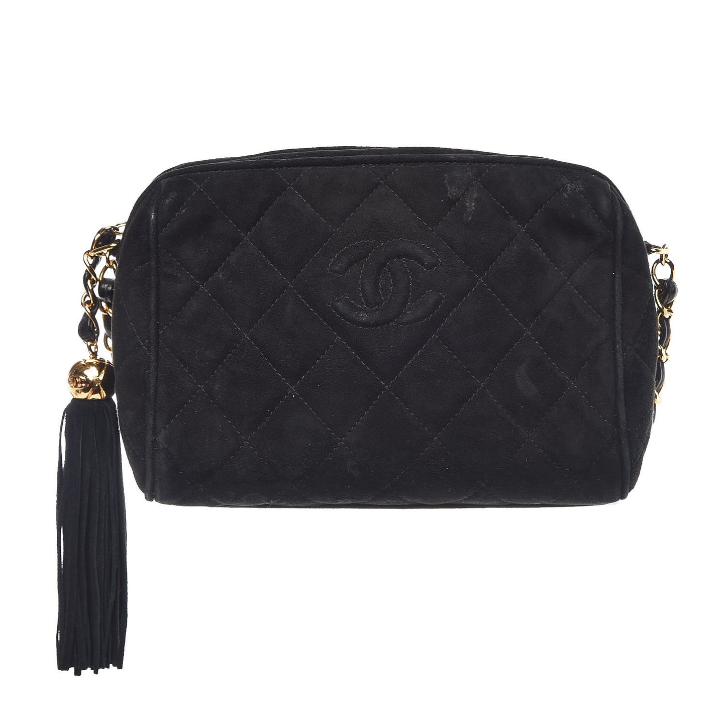 Suede Quilted Camera Case Crossbody Bag Black