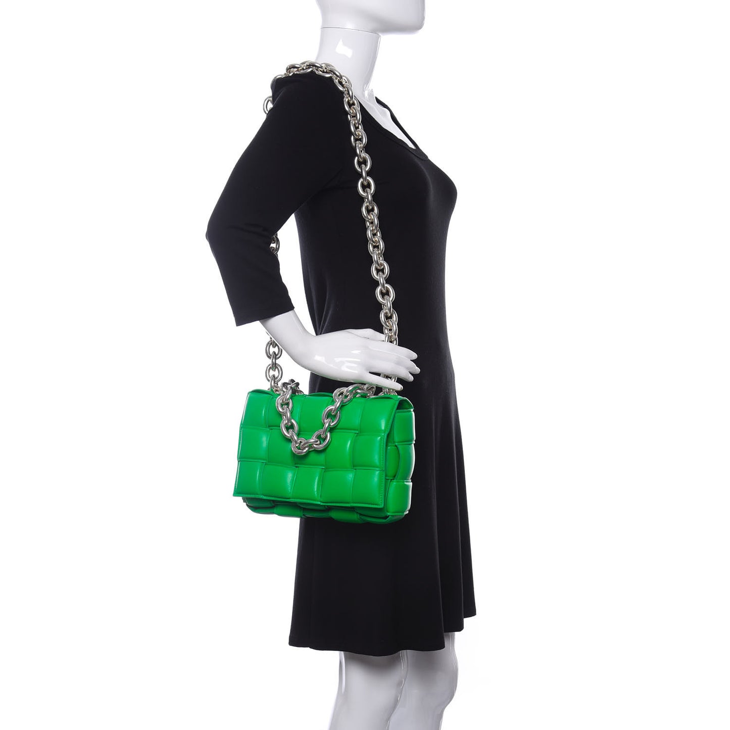 Lambskin Maxi Intreccio Padded Chain Cassette Crossbody Bag Grass