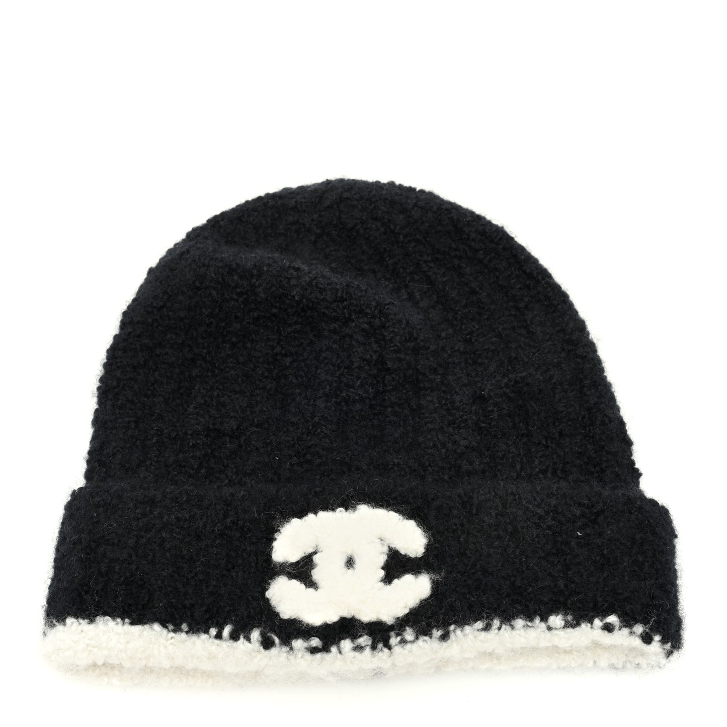 Cashmere Silk CC Beanie Hat Black White