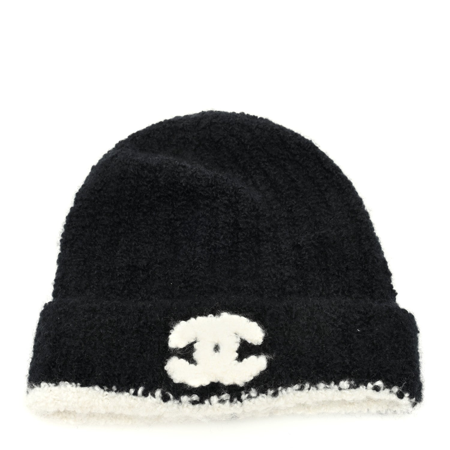 Chanel Cashmere Silk CC Beanie Hat Black White 1 of 5
