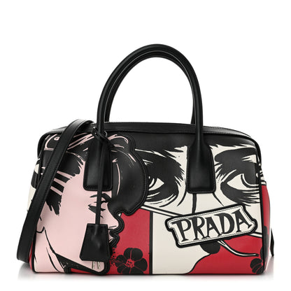 Prada Grace Lux Comic Print Bowler Bag Fuoco Black 1 of 11