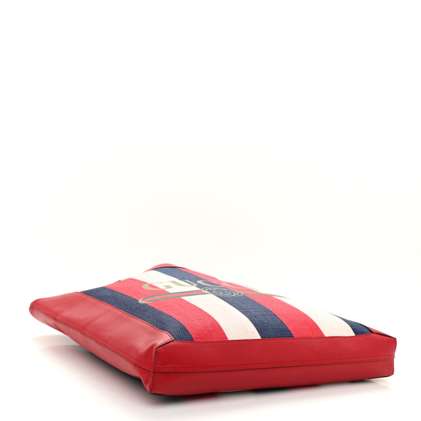 Canvas Calfskin Sylvie Stripe Logo Mens Tote Red White Blue