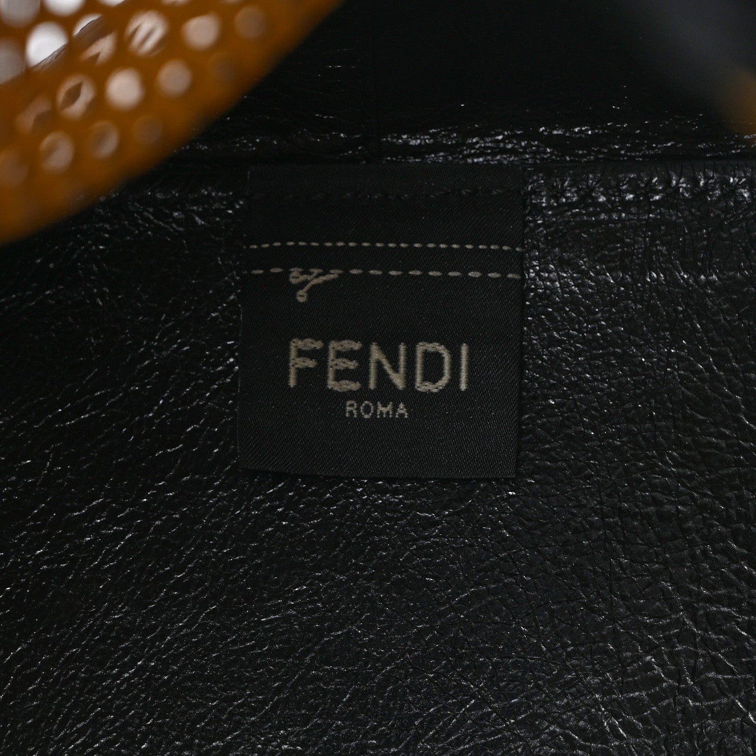 Fendi Vitello Liberty Glossy Lambskin F is Fendi Perforated Mini Mon Tresor Bucket Bag Sand Mimosa Black 6 of 9
